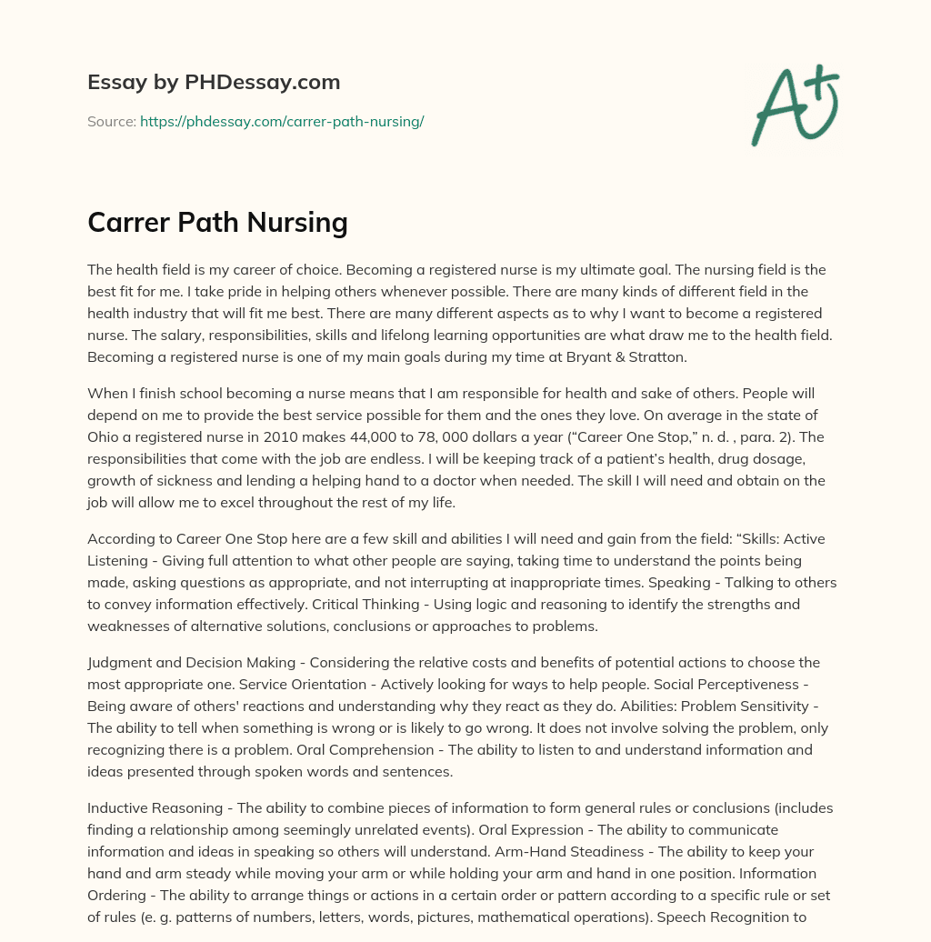 Carrer Path Nursing essay