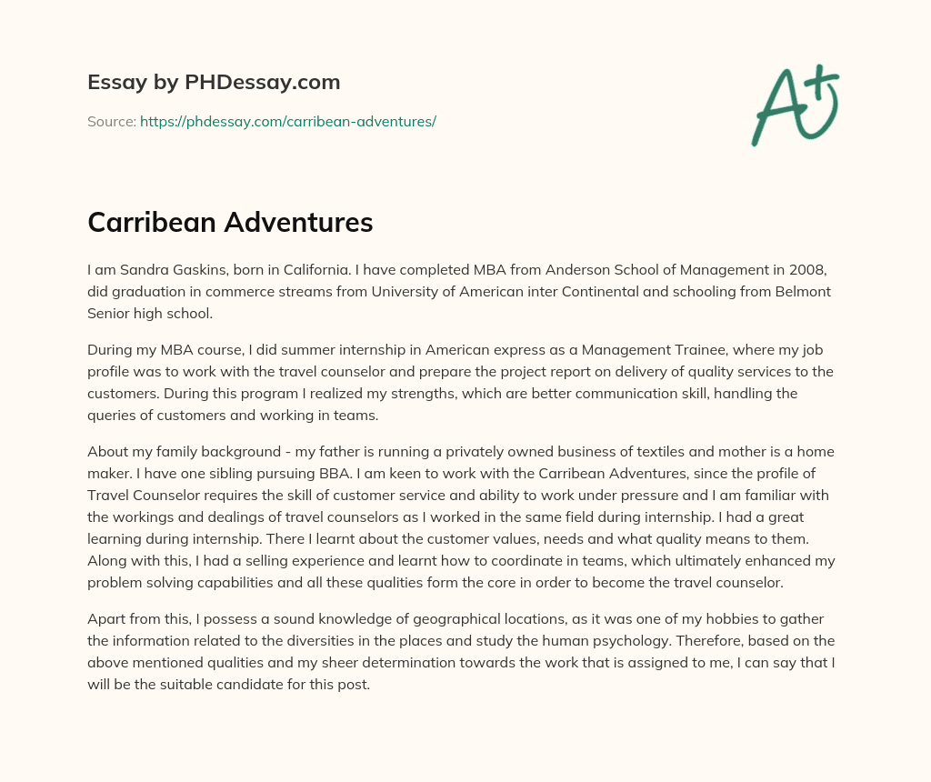 Carribean Adventures essay