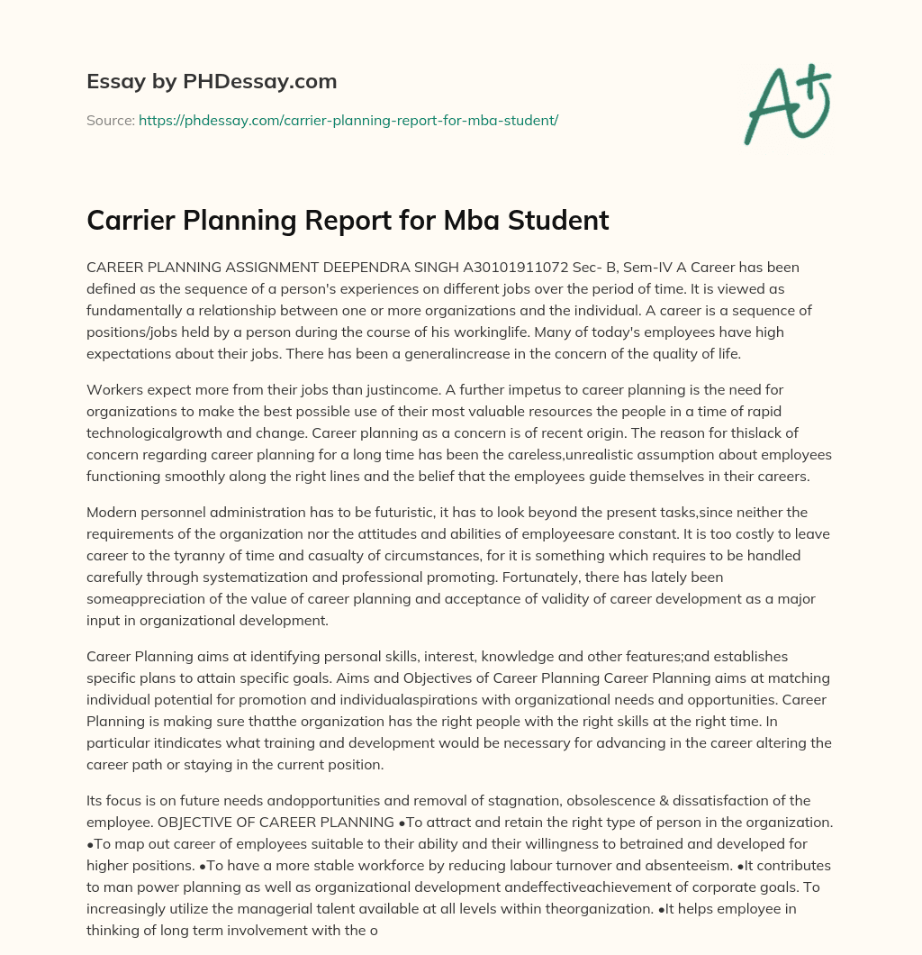 Carrier Planning Report for Mba Student essay