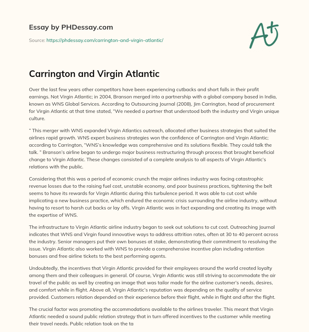 Carrington and Virgin Atlantic essay