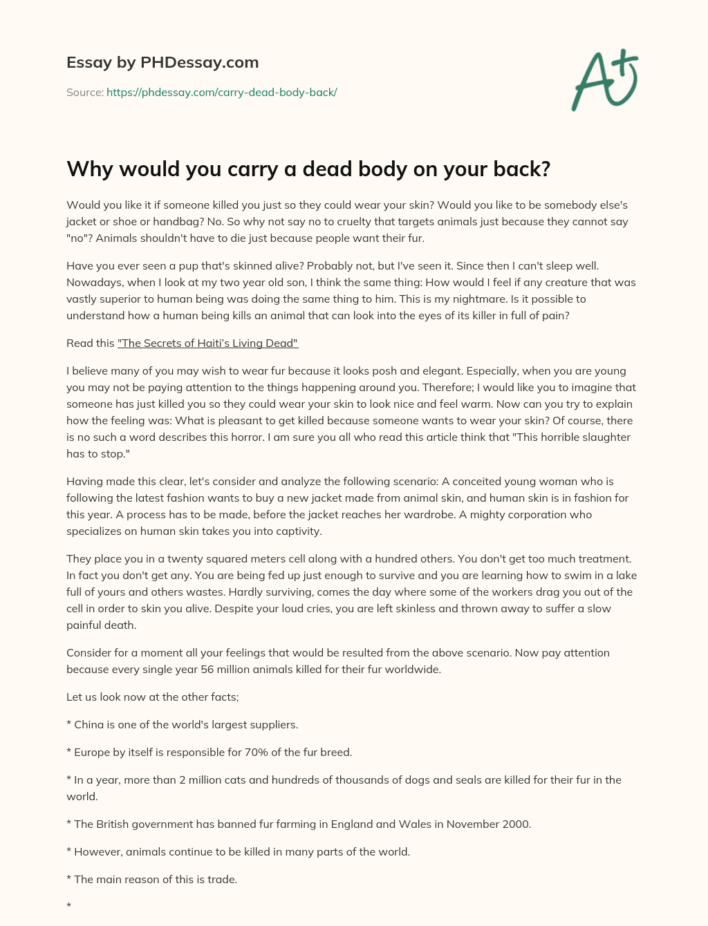 Why would you carry a dead body on your back? essay