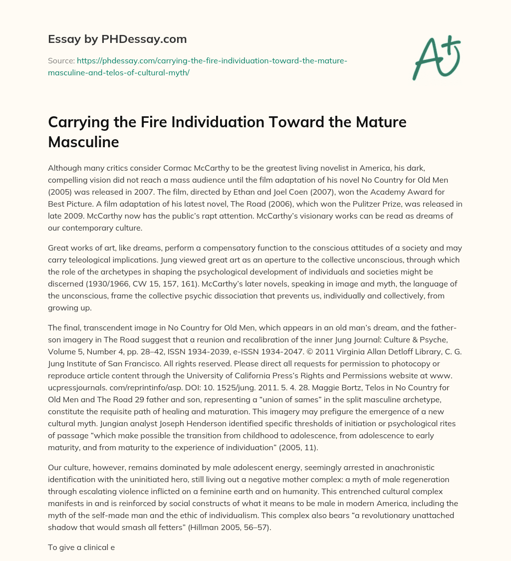 Carrying the Fire Individuation Toward the Mature Masculine essay