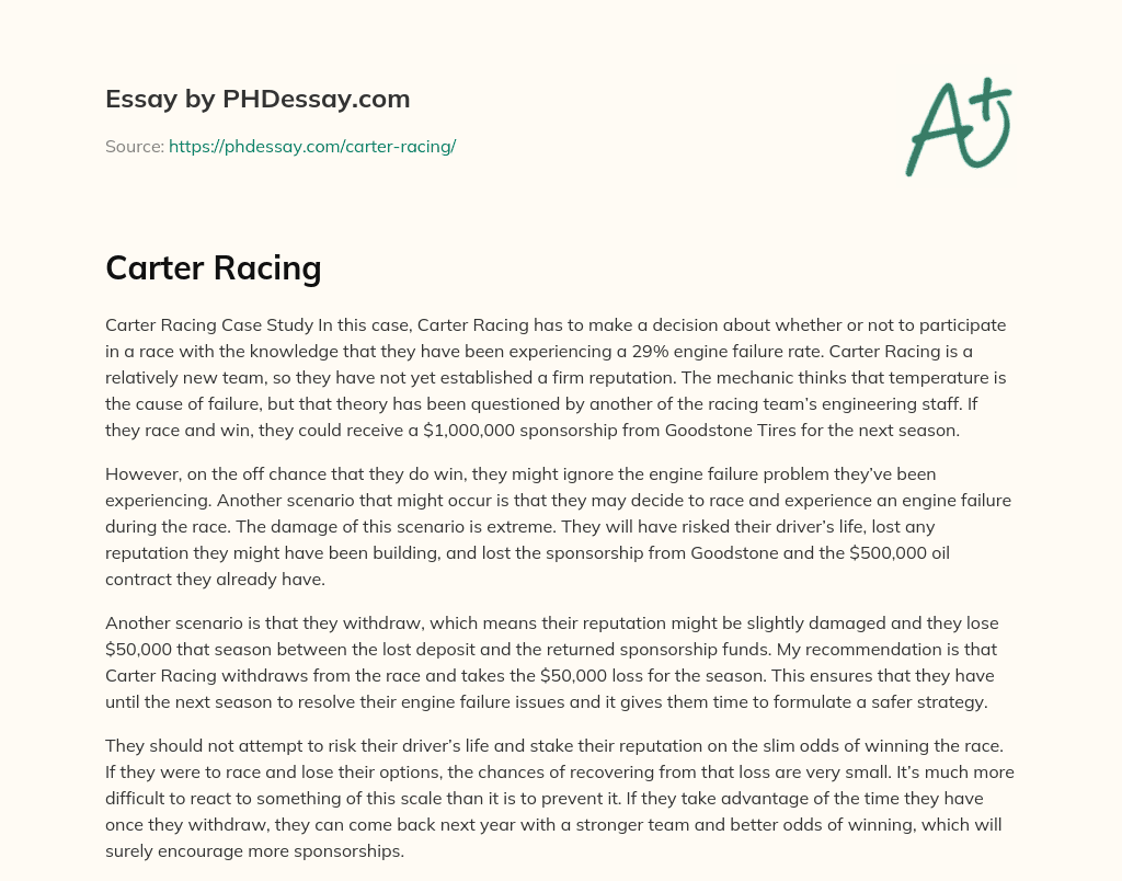 Carter Racing essay