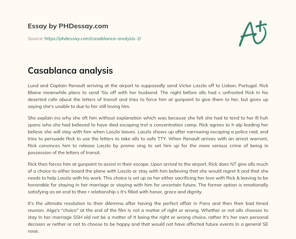 Casablanca analysis essay