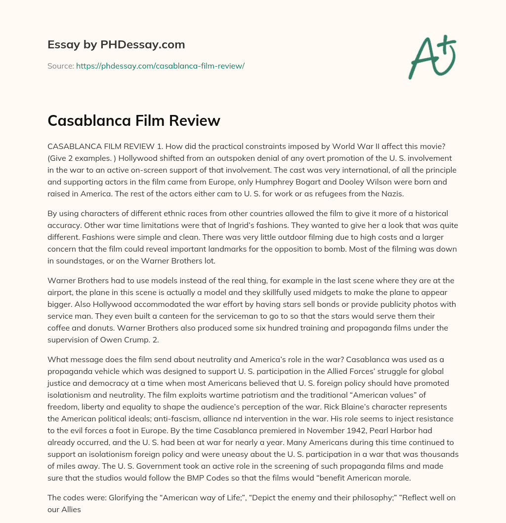 Casablanca Film Review essay