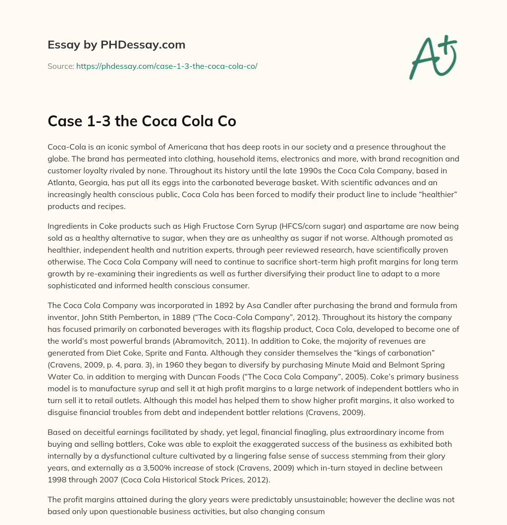Case 1-3 the Coca Cola Co essay