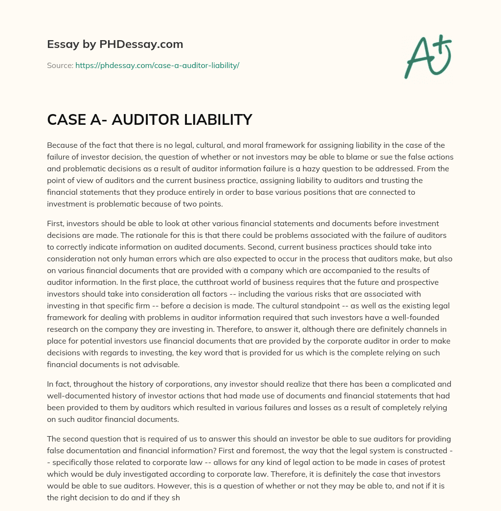 CASE A- AUDITOR LIABILITY essay