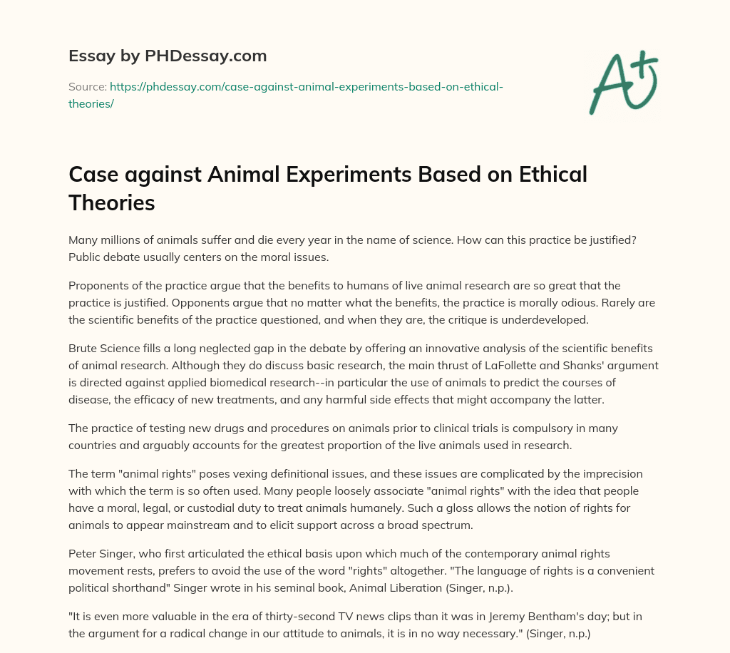 Case against Animal Experiments Based on Ethical Theories essay