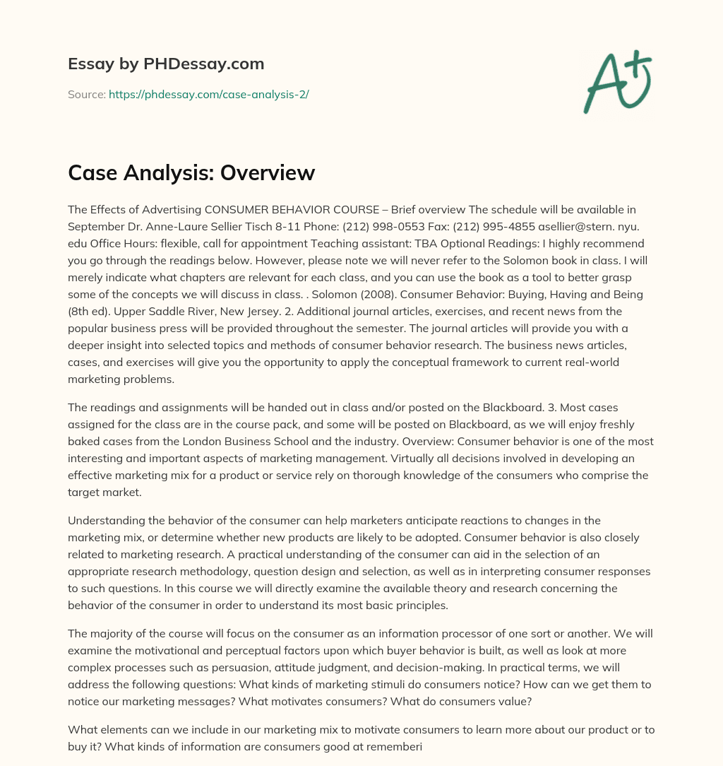 Case Analysis: Overview essay