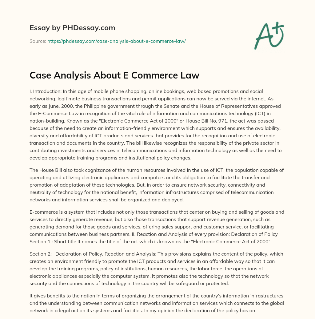 Case Analysis About E Commerce Law essay