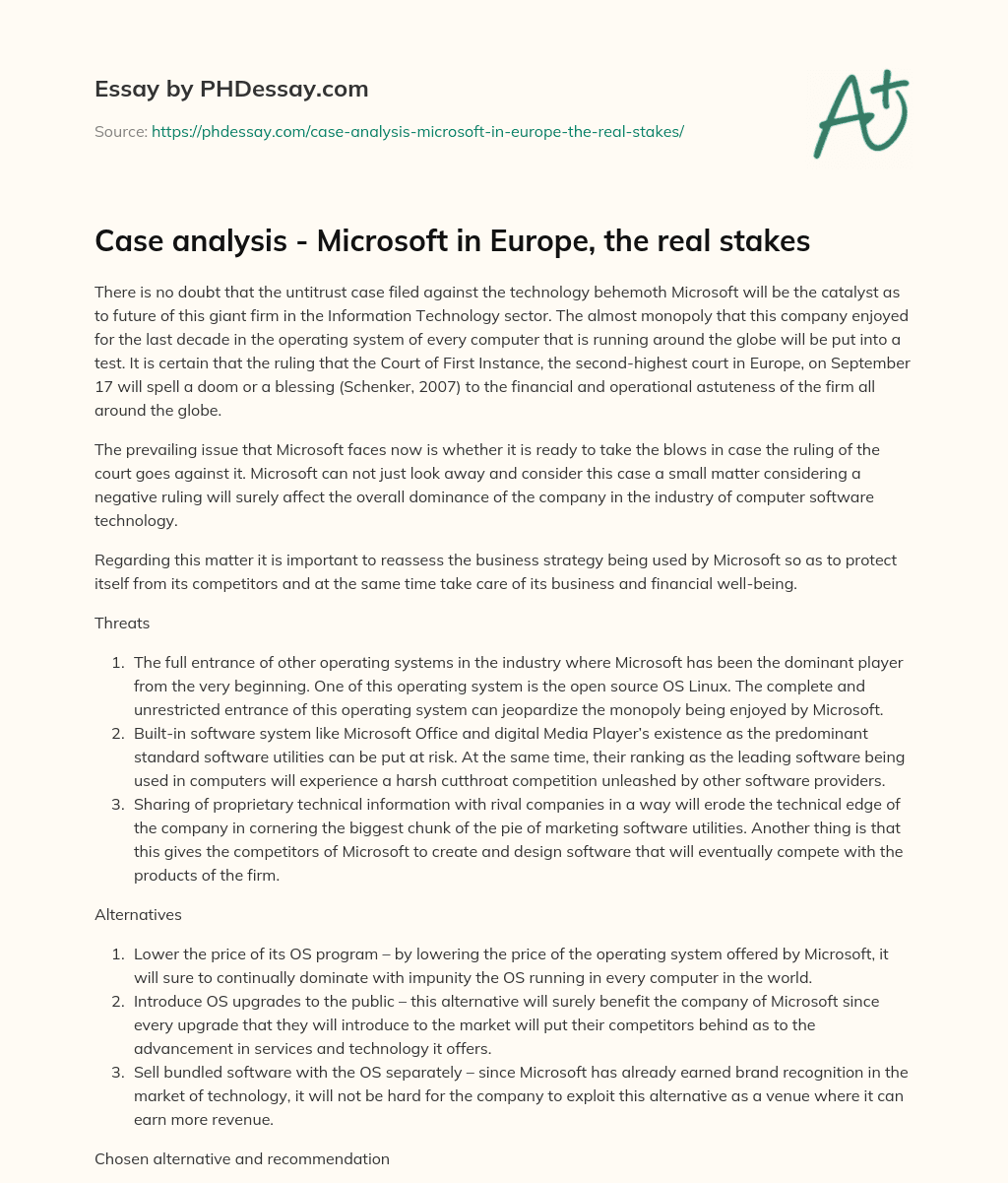 Case analysis – Microsoft in Europe, the real stakes essay