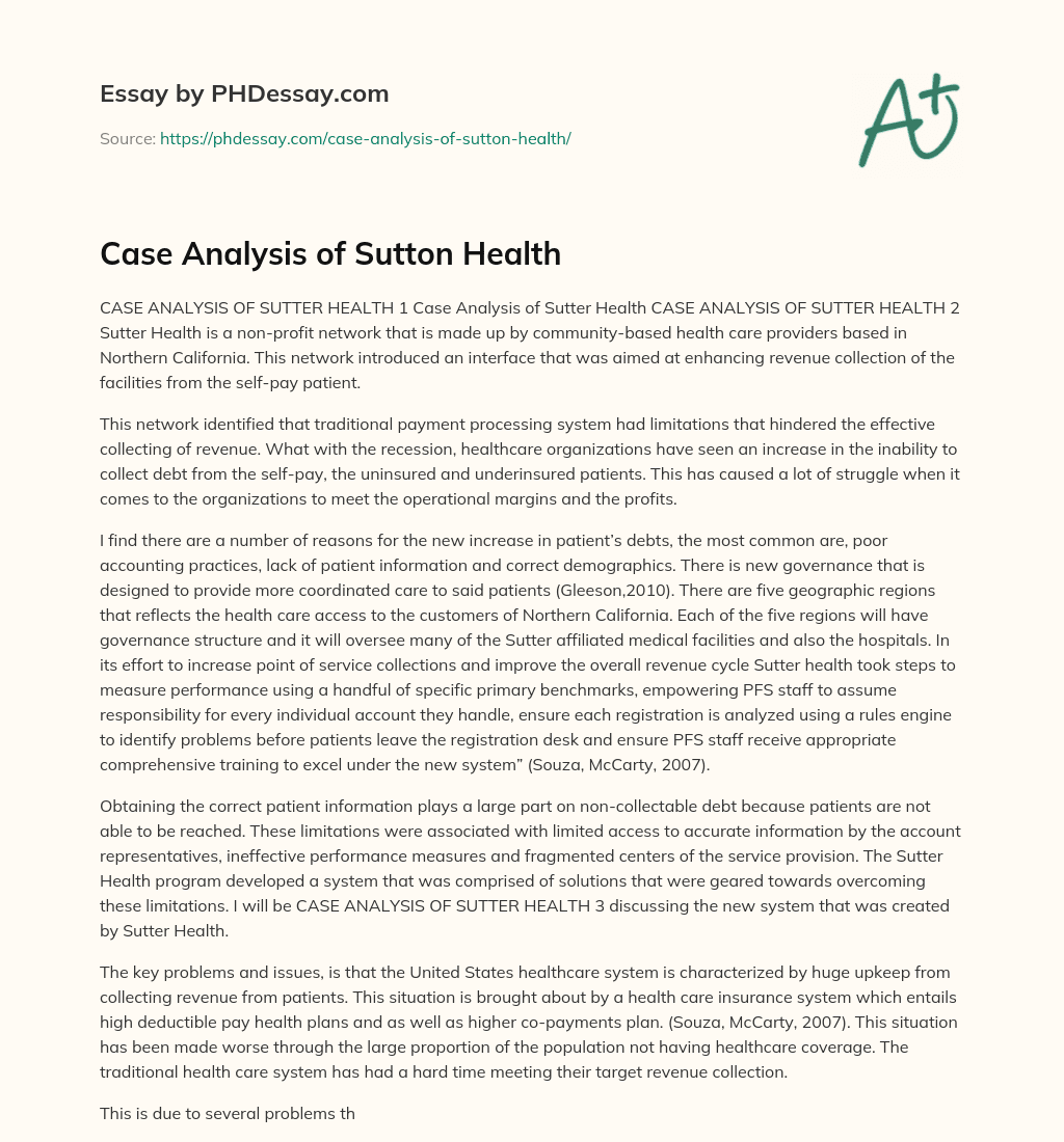 Case Analysis of Sutton Health essay