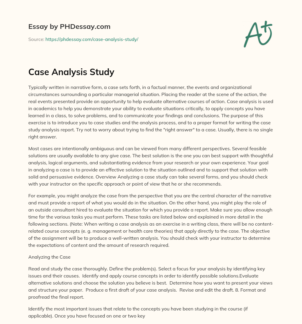 a case study analysis essay