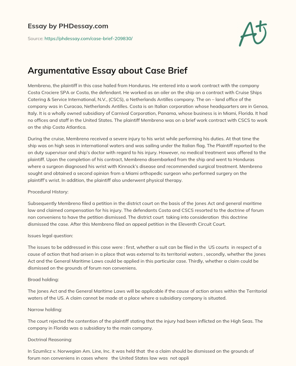 Argumentative Essay about Case Brief essay