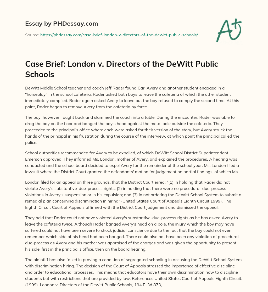 Case Brief: London v. Directors of the DeWitt Public Schools essay