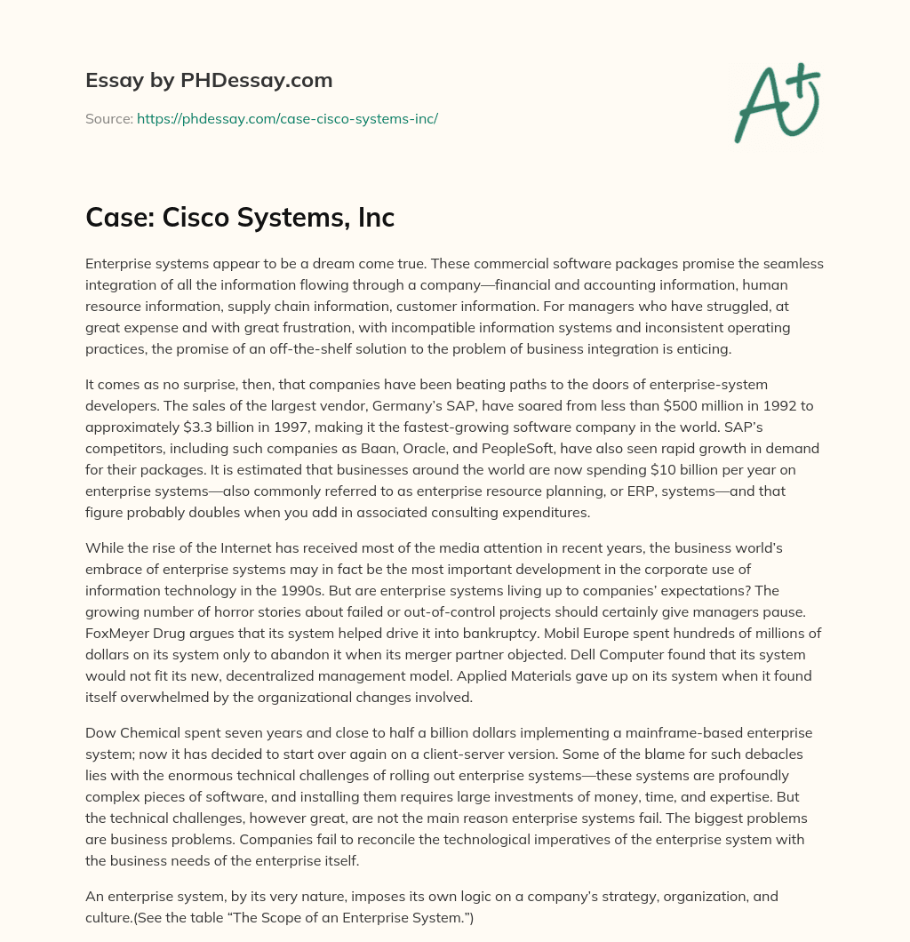Case: Cisco Systems, Inc essay
