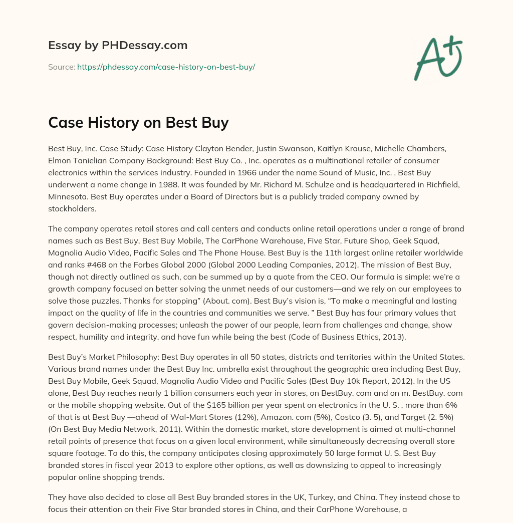 Case History on Best Buy essay