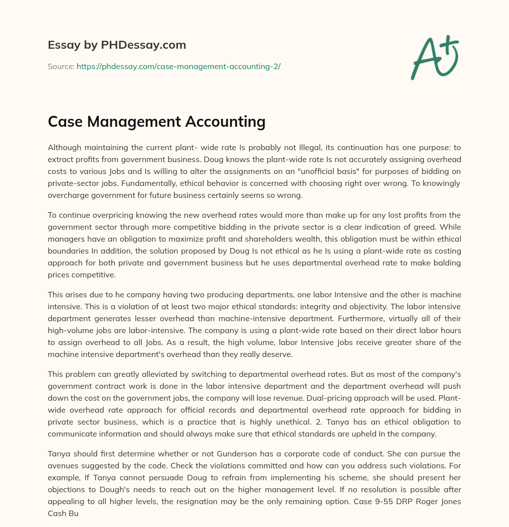 Case  Management Accounting essay