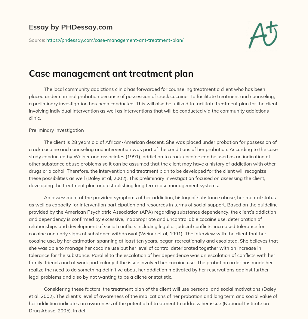 Case management ant treatment plan essay