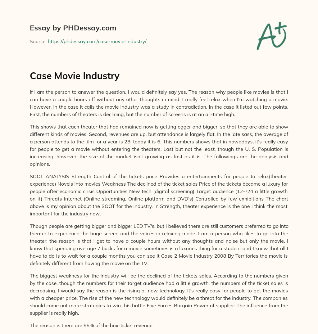 Case Movie Industry essay