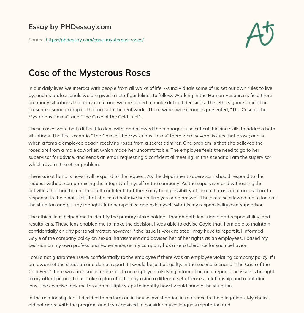 Case of the Mysterous Roses essay