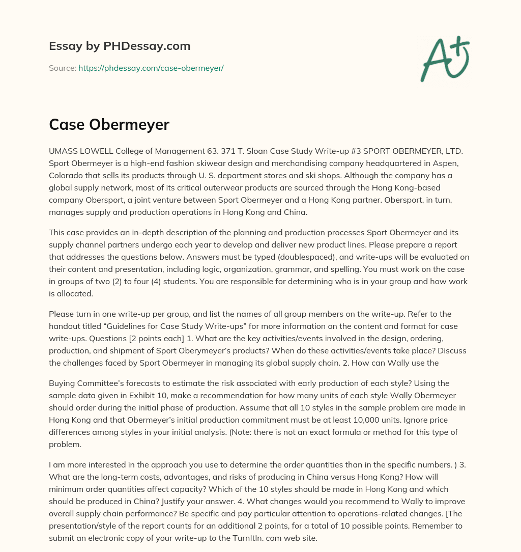 Case Obermeyer essay