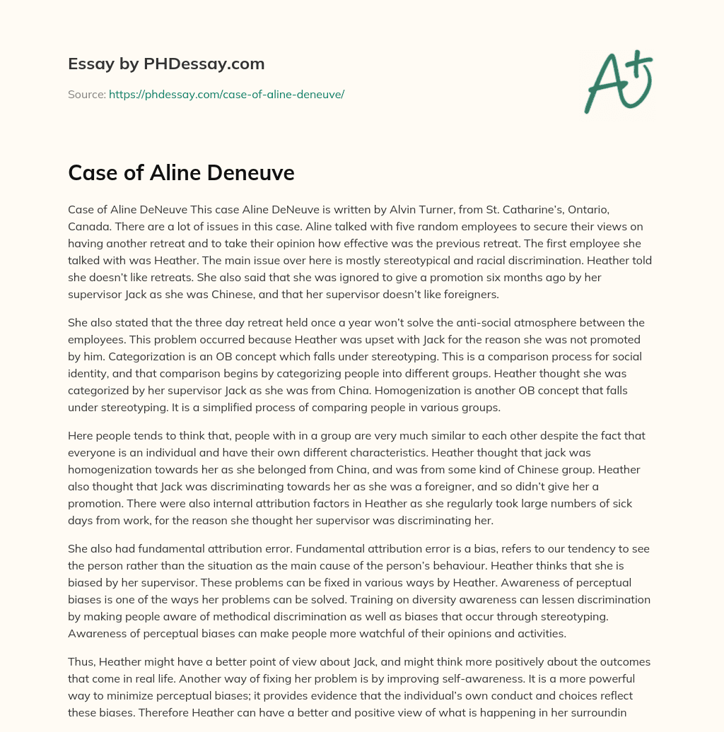 Case of Aline Deneuve essay