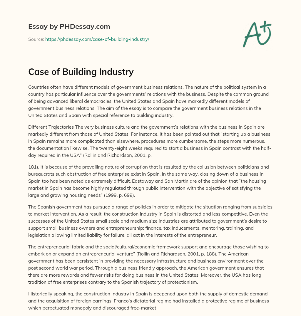Case of Building Industry essay
