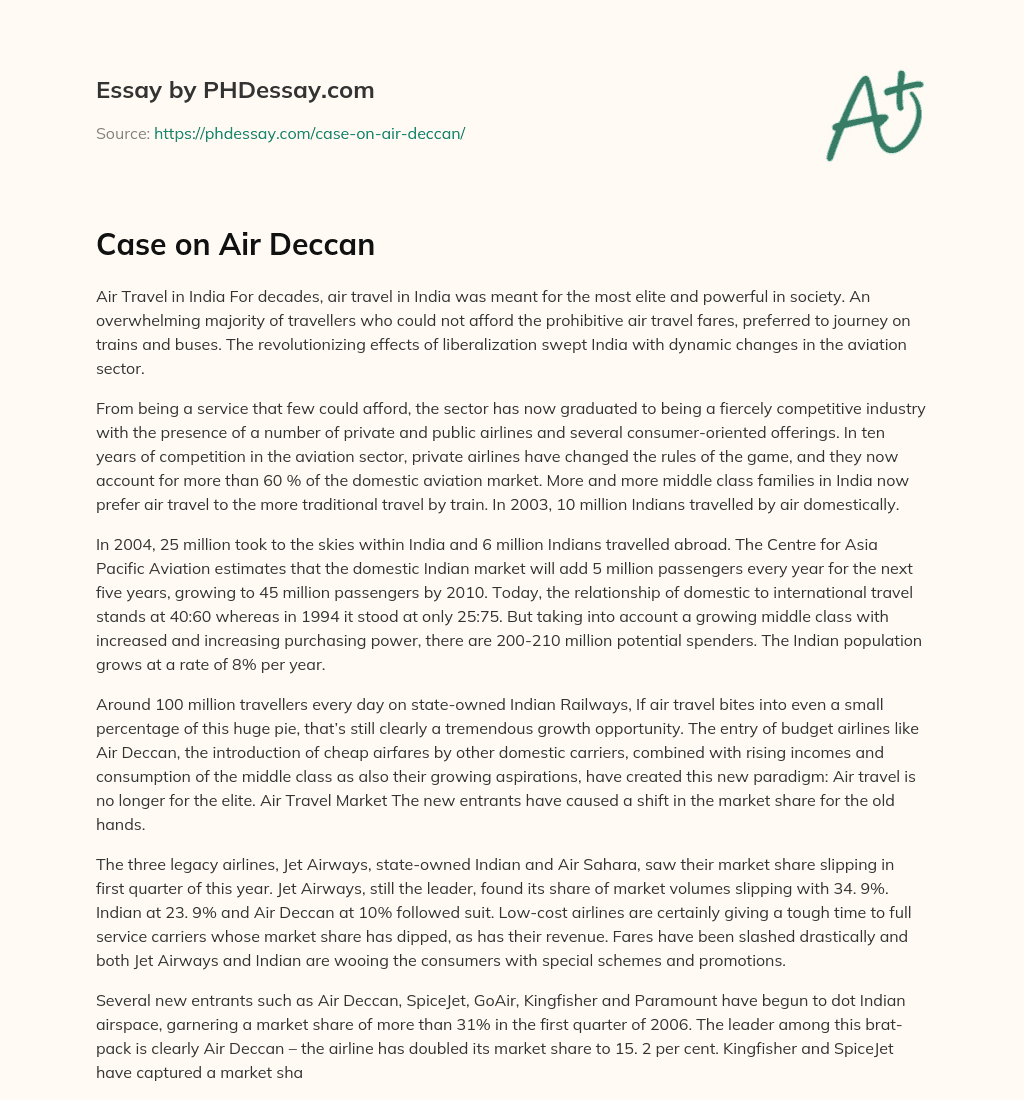 Case on Air Deccan essay