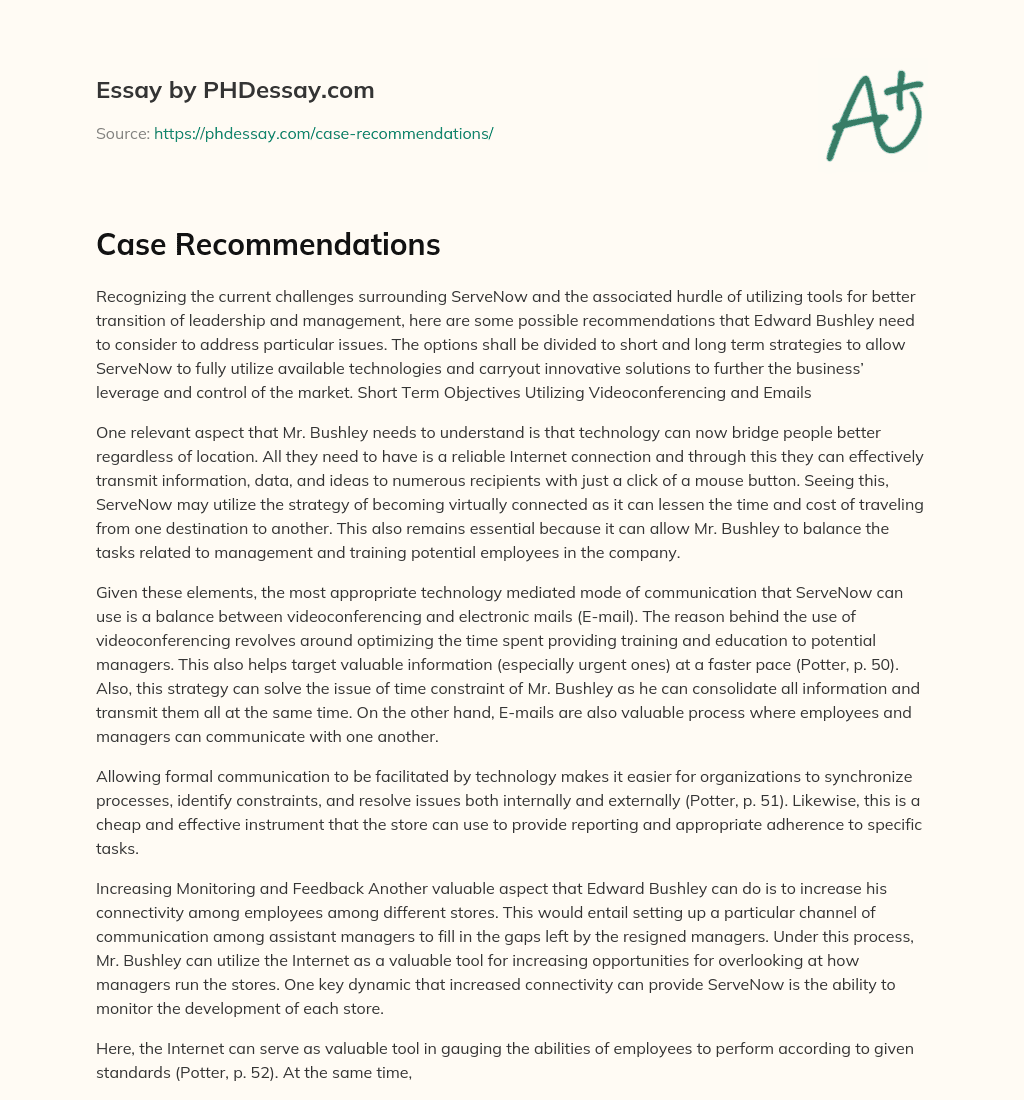 Case Recommendations essay