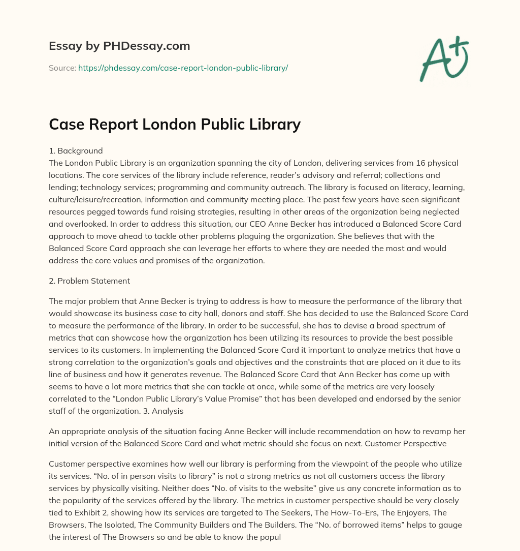 Case Report London Public Library essay