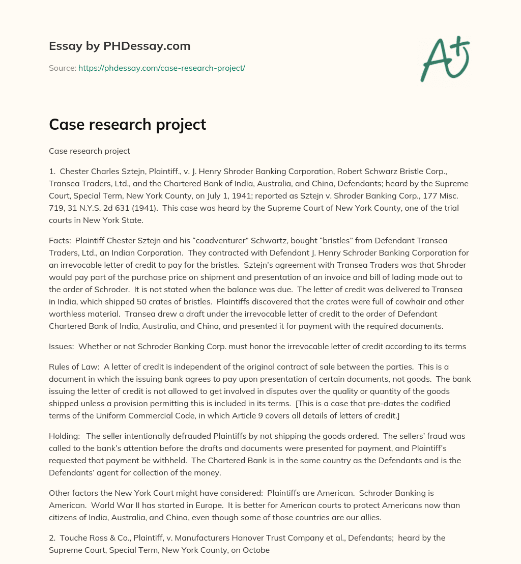 Case research project essay