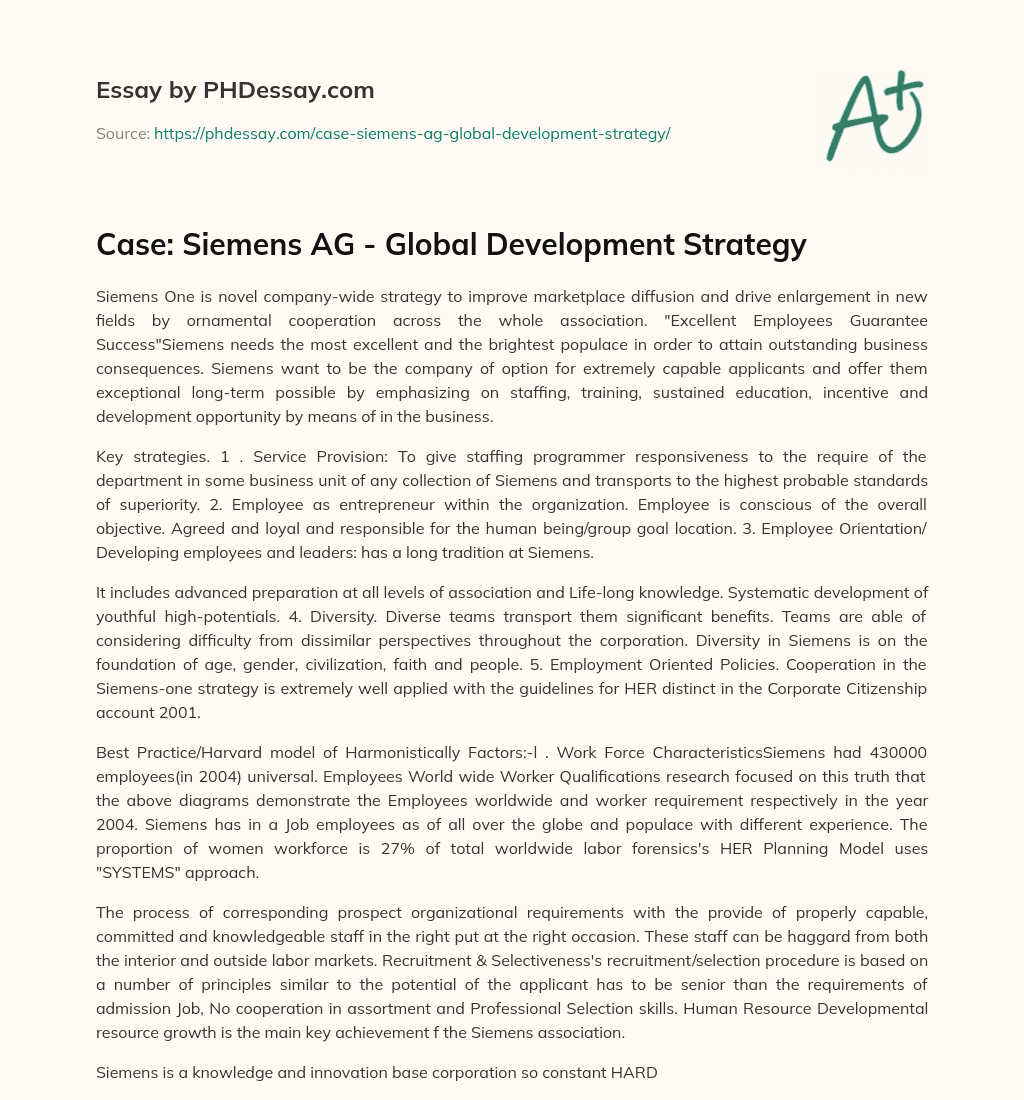 Case: Siemens AG – Global Development Strategy essay