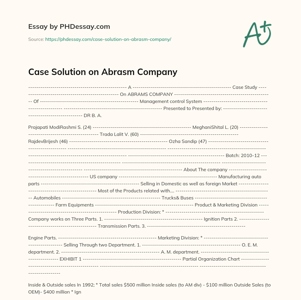Case Solution on Abrasm Company essay