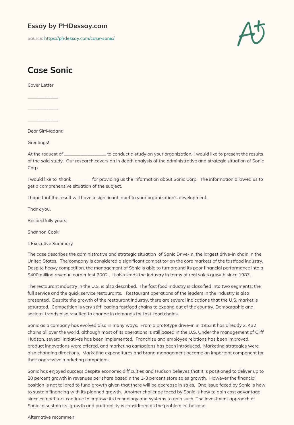 Case Sonic essay