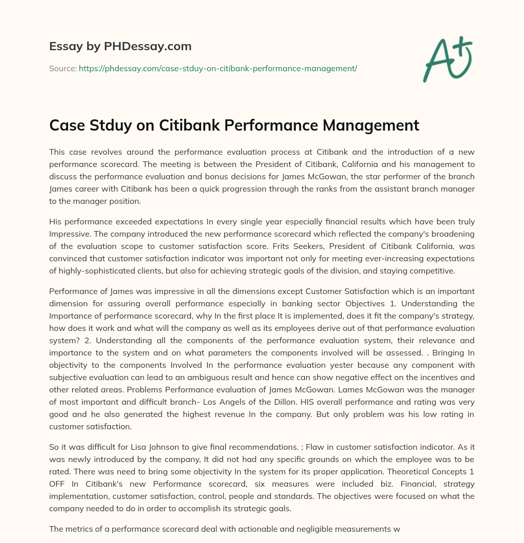 Case Stduy on Citibank Performance Management essay