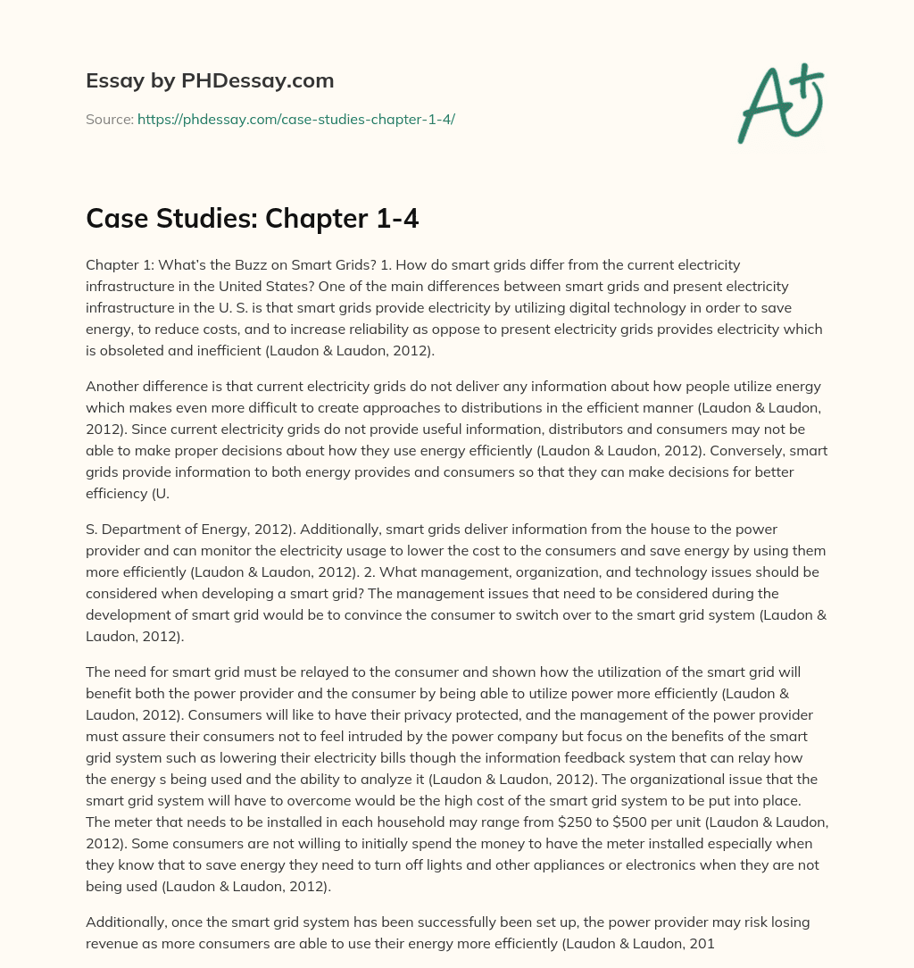 Case Studies: Chapter 1-4 essay
