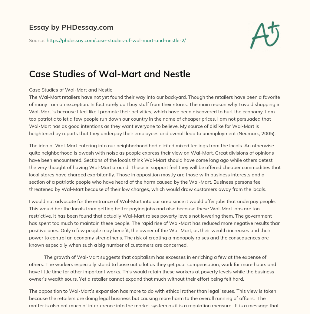Case Studies of Wal-Mart and Nestle essay