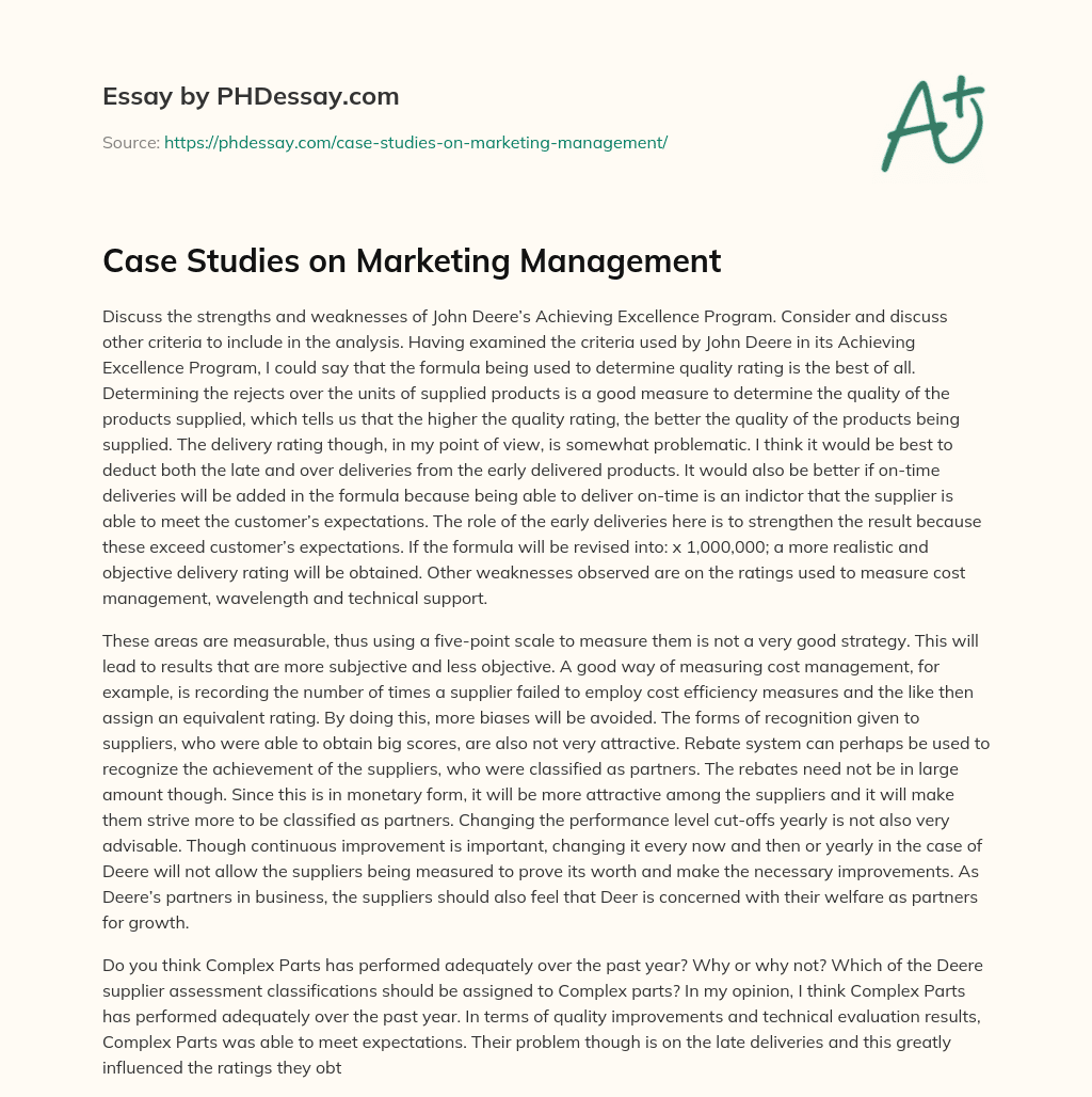 Case Studies on Marketing Management essay