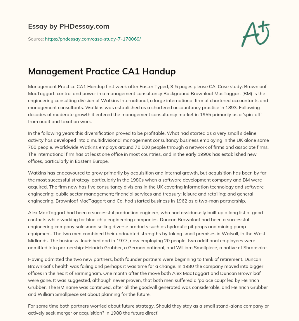 Management Practice CA1 Handup essay