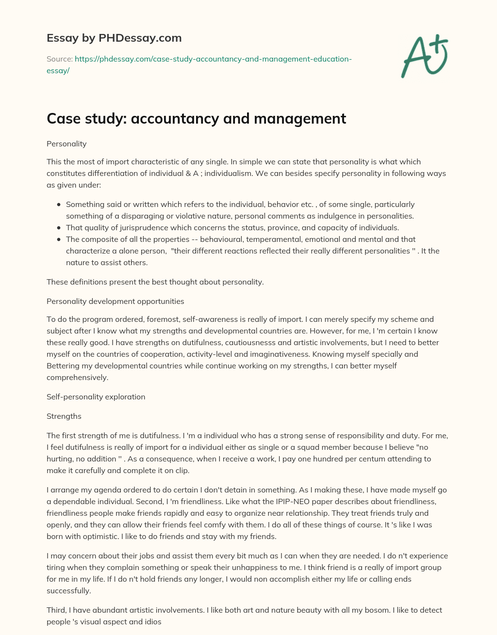 Case study: accountancy and management essay