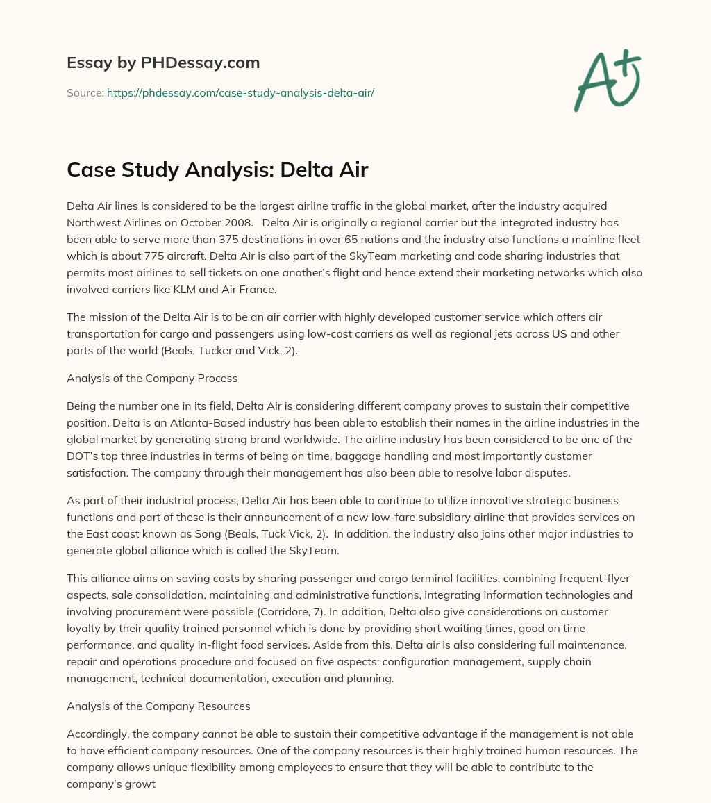 Case Study Analysis: Delta Air essay