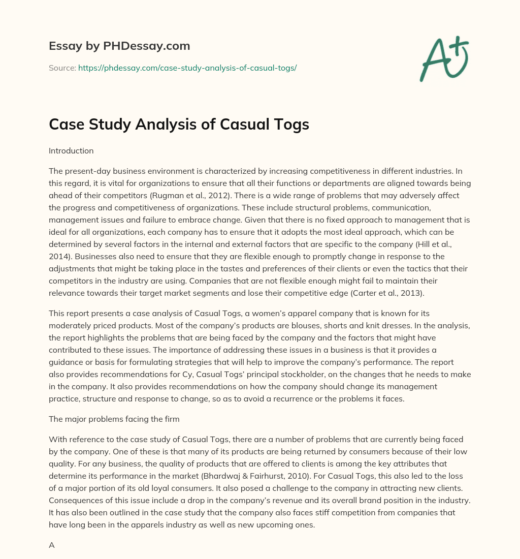 Case Study Analysis of Casual Togs essay