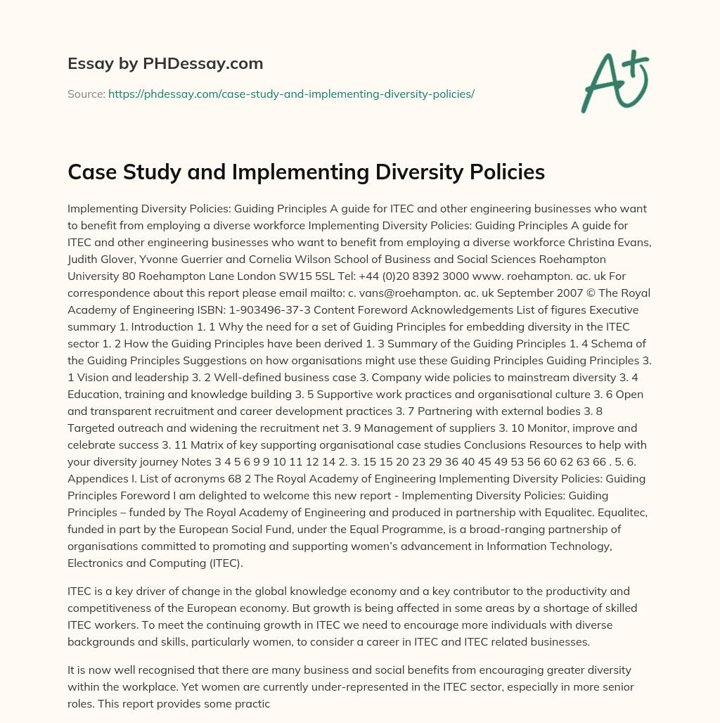 Case Study and Implementing Diversity Policies essay