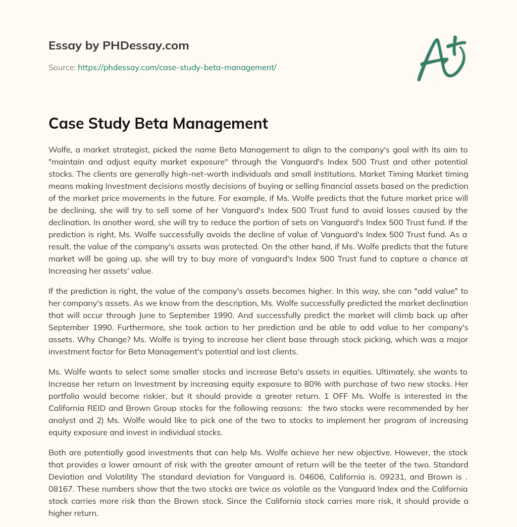 Case Study Beta Management essay