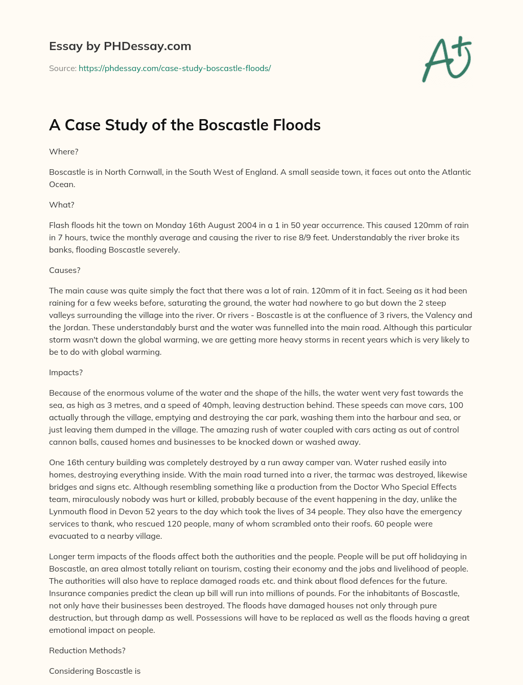 A Case Study of the Boscastle Floods essay
