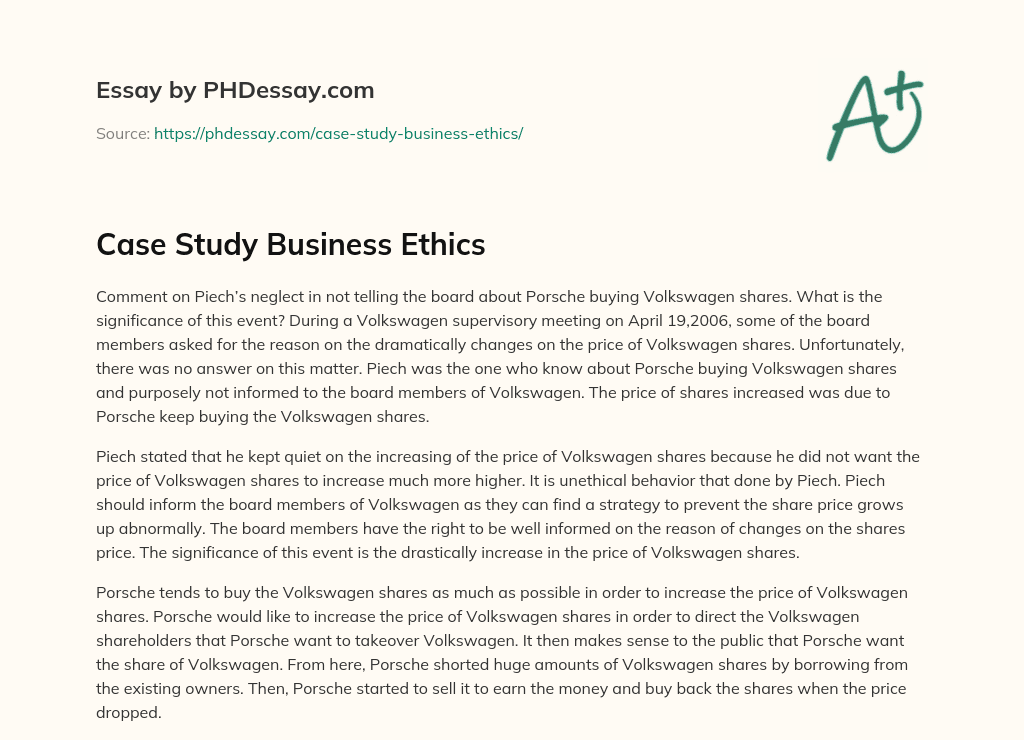 Case Study Business Ethics essay