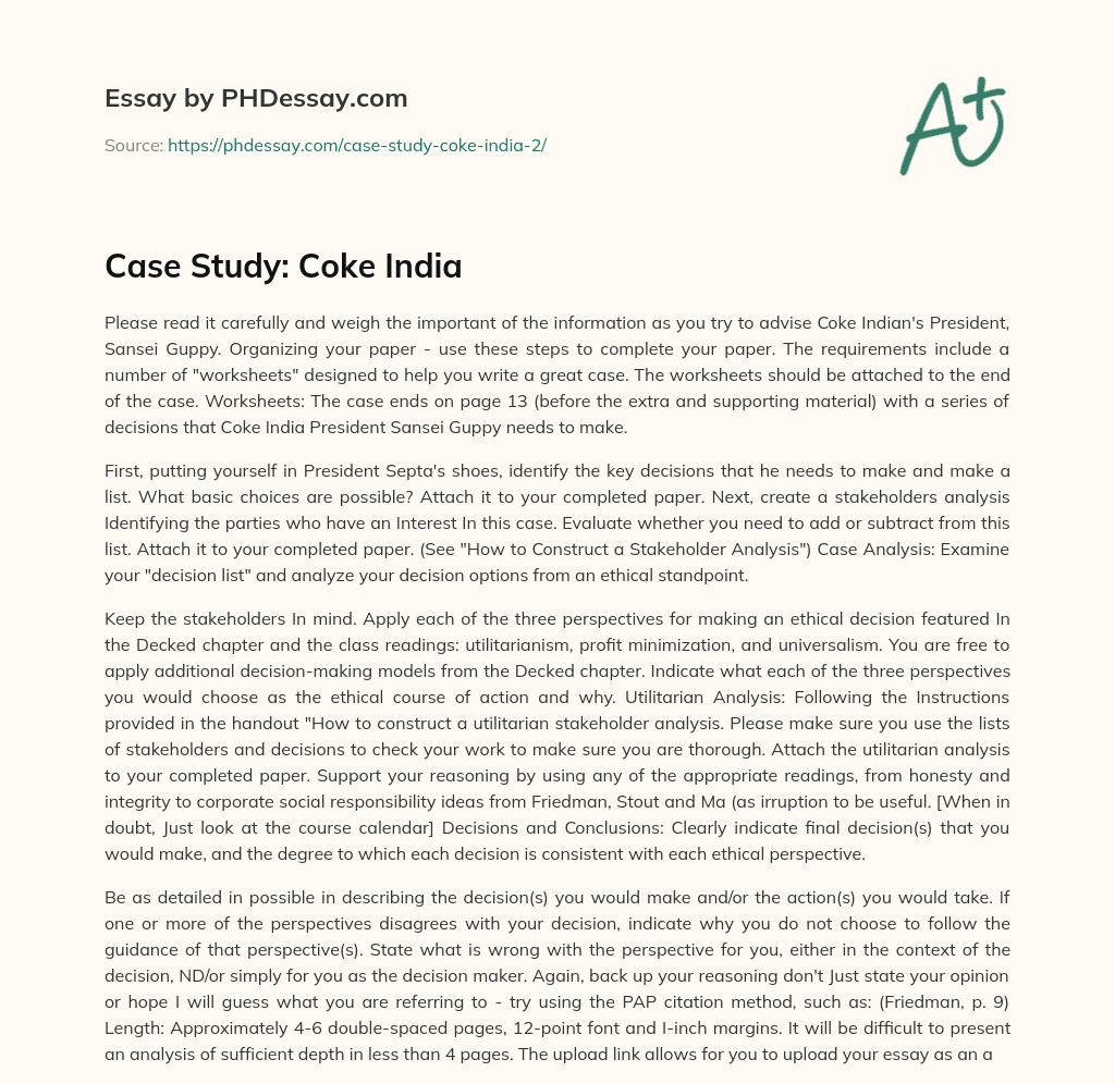 Case Study: Coke India essay