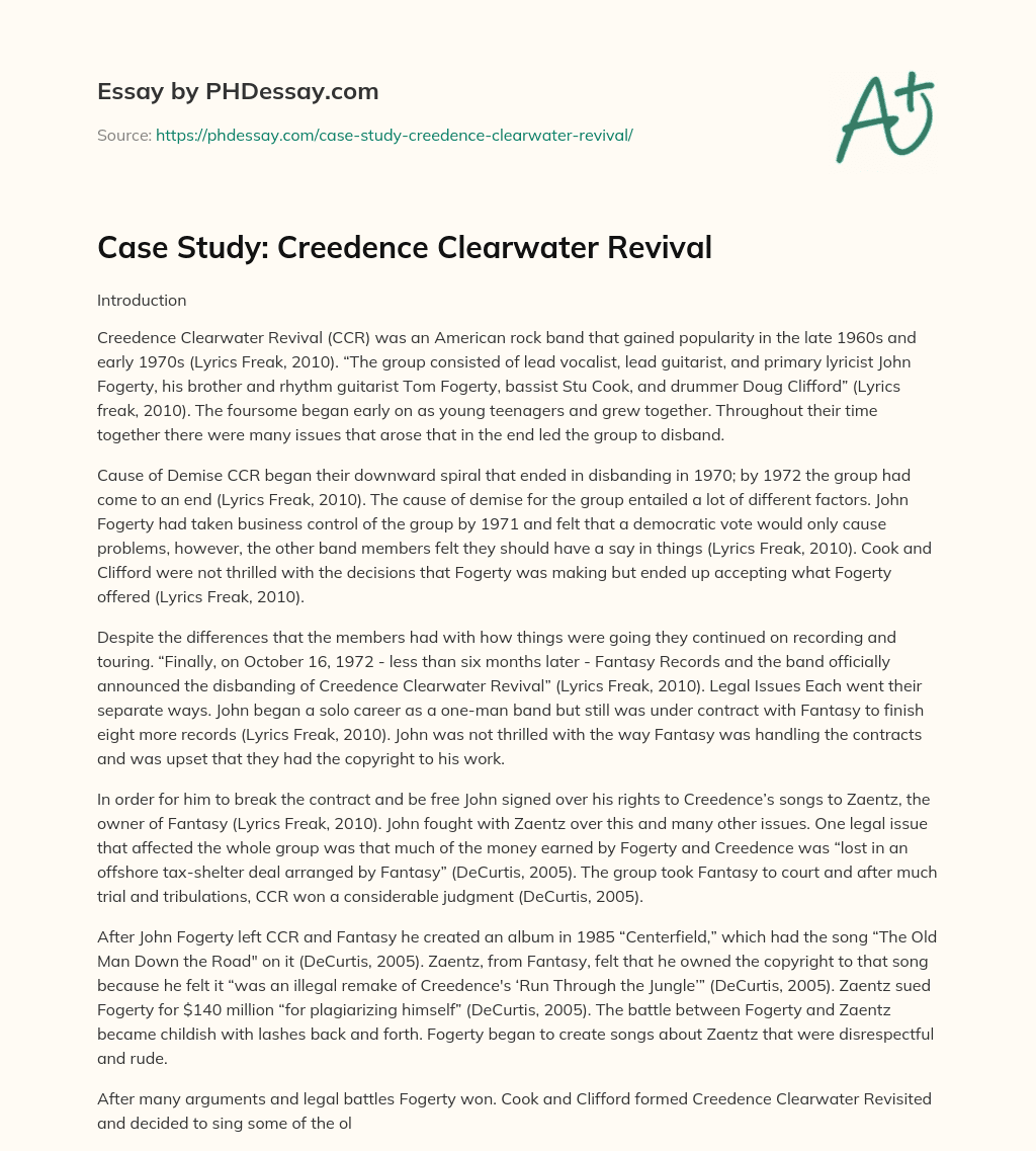 Case Study: Creedence Clearwater Revival essay