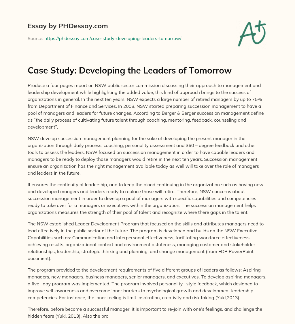 Case Study: Developing the Leaders of Tomorrow essay